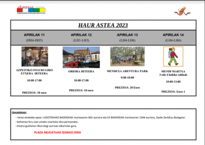HAUR ASTEA 2023-  IZENA EMATEKO  EPEA IREKI DA