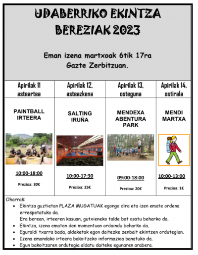 UDABERRIKO EKINTZA BEREZIAK 2023